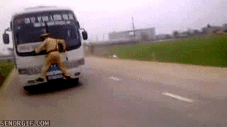 trying to stop bus funny gif medium