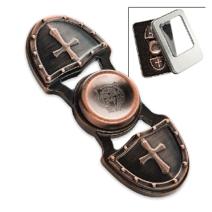 antique metal fidget spinner with raised cross accents medium