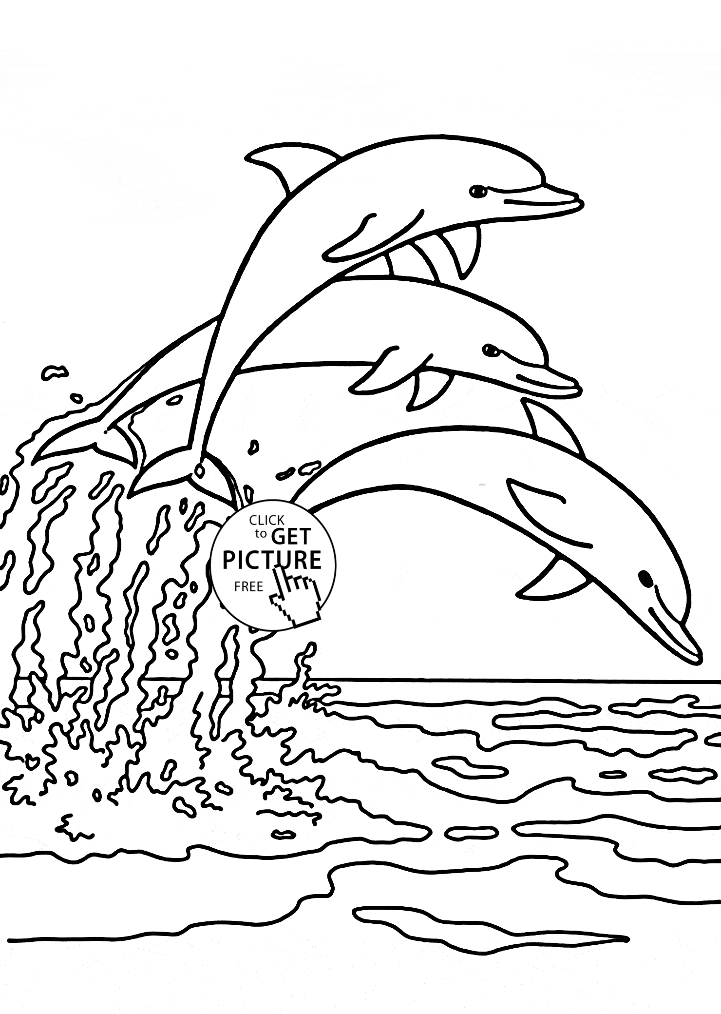 dolphins jump and splash animal coloring page for kids sea animal medium