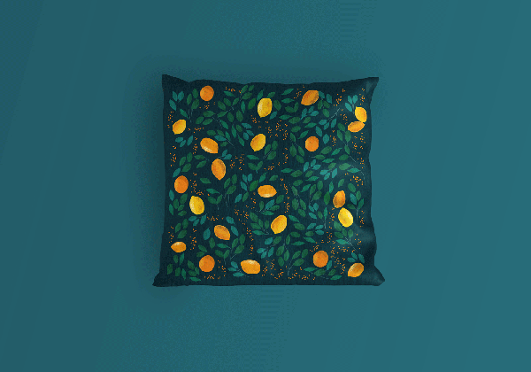 lemon and orange fruits with green leaves patterns set on medium