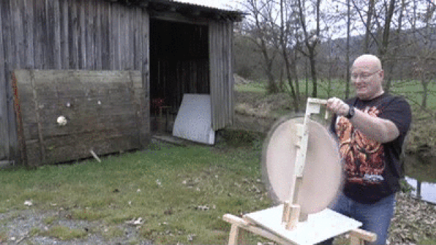 this guy made a spinning wheel of death with clothespins and a drill medium