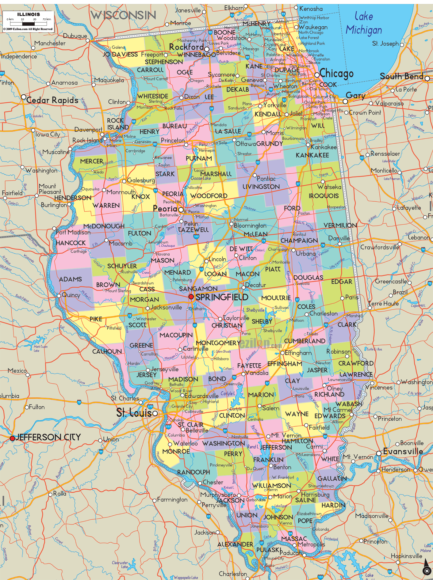 map of illinois with good outlines of cities towns and road map of medium