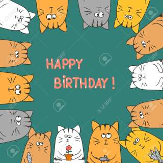 cute cats happy birthday card doodle vector illustration royalty small