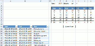 use a calendar to filter a table small