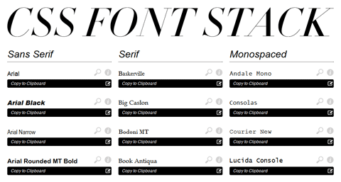 a complete list of web safe css font stacks web design pinterest small