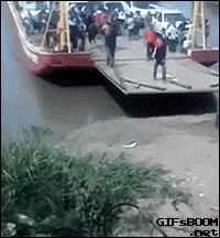impatient man almost dies getting off a ferryboat funny pictures small