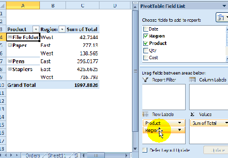 excel pivot table data field layout small