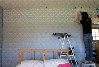 modern mid century room makeover and stenciled accent wall royal small