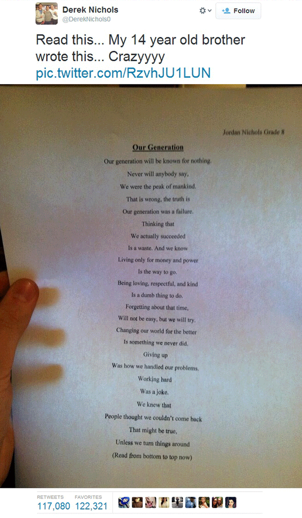 14 year old floors the world with deceptively simple poem simple small