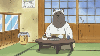 anime bear flips his table full of food over in an angry rage small