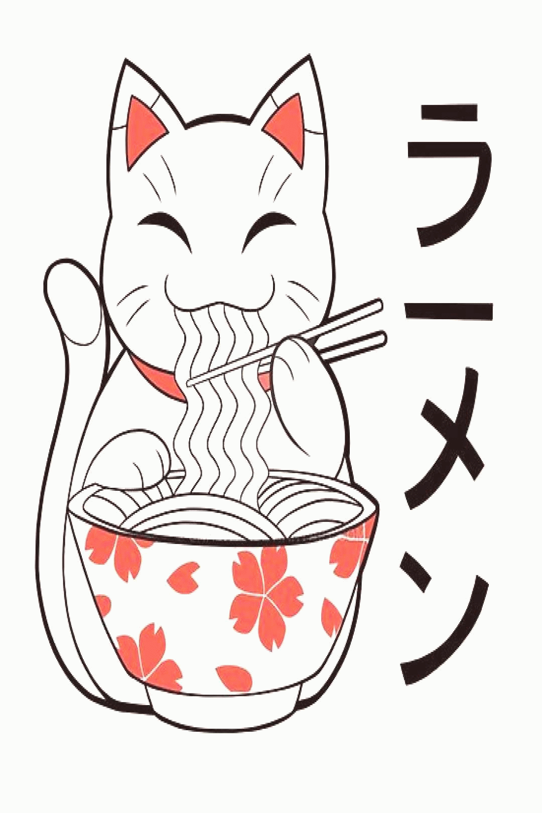 neko cat eats ramen lucky tattoo maneki eating pie