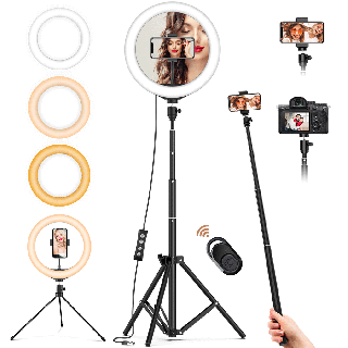 10 selfie ring light with 50 extendable tripod stand flexible phone holder for live stream makeup ubeesize mini desktop led camera ringlight holograpic trash can small