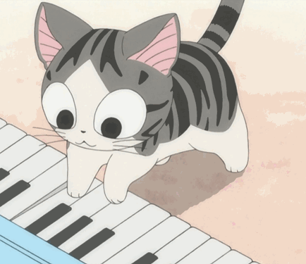 look its a cat playing two notes on a piano not a impressive feat small