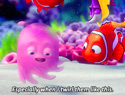 i just watched finding nemo and the pink octopus even when we small