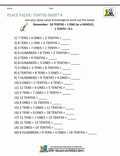 decimal place value worksheets 4th grade small