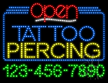 tattoo piercing open with phone number animated led sign small
