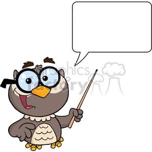 royalty free 4291 owl teacher cartoon character with a pointer and small