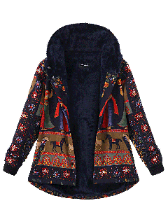 o newe plus size women printing hood thick warm coats at small