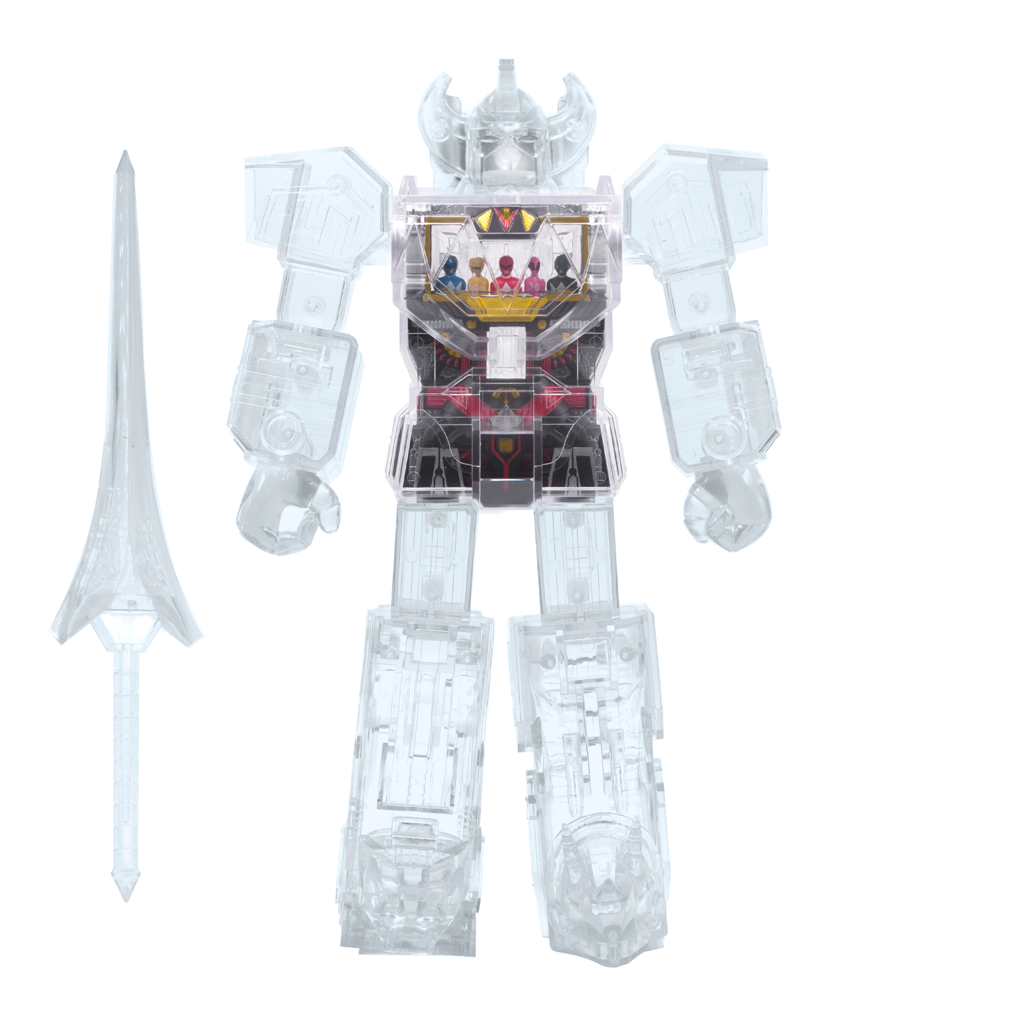 the blot says mighty morphin power rangers super cyborg megazord clear edition figure by super7 tupac jedi small
