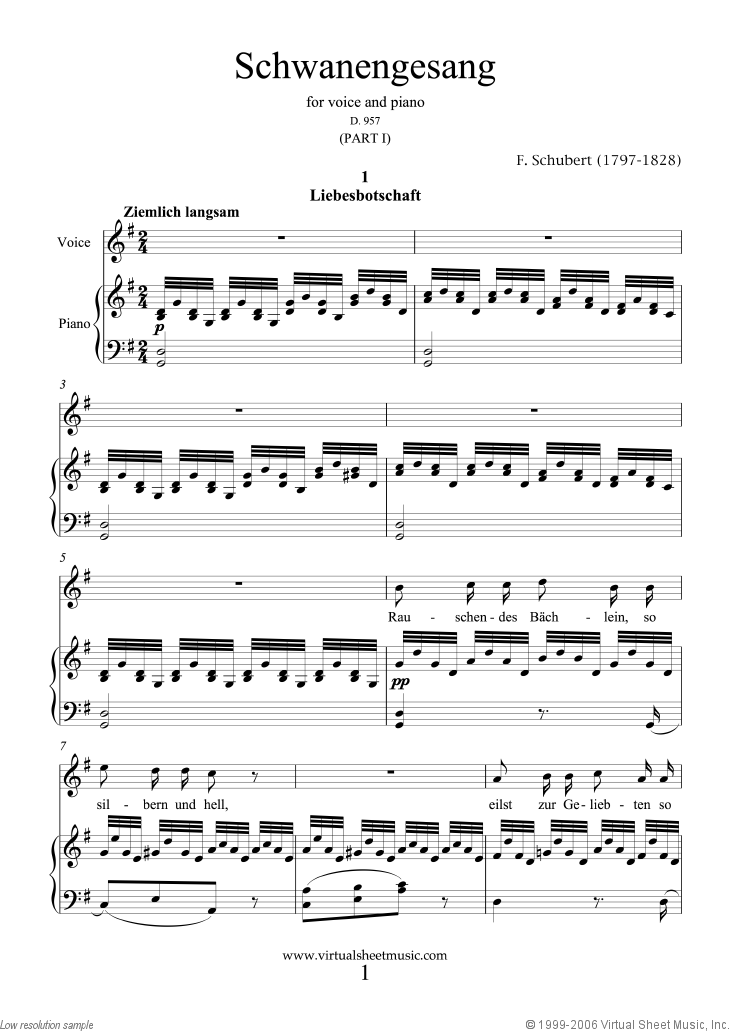schubert schwanengesang d 957 part i sheet music for voice and small