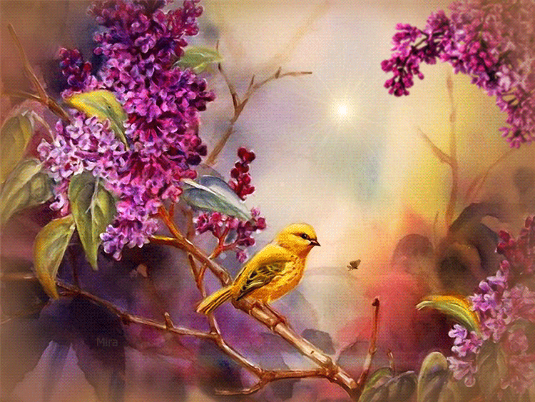 bird resting on a branch animals nature flowers tree animated bird small