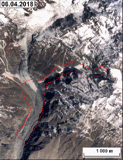 the 3 km long ultar glacier rock and ice avalanche first satellite small