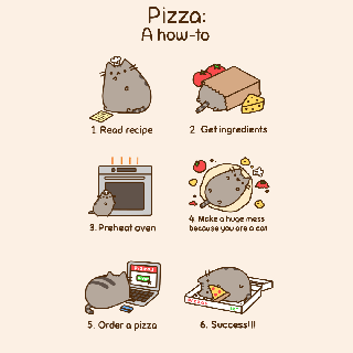 pusheen the cat eating pizza