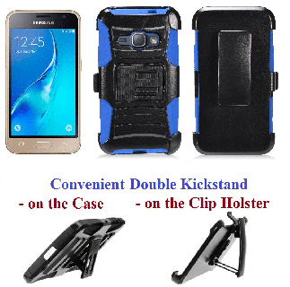 for samsung galaxy j1 2016 express 3 amp 2 j120 case phone clip holster double kickstands hybrid shock bumper cover blue holograpic trash can