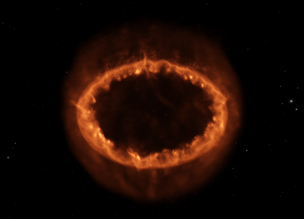 the supernova with the brightness of 100 million suns space small