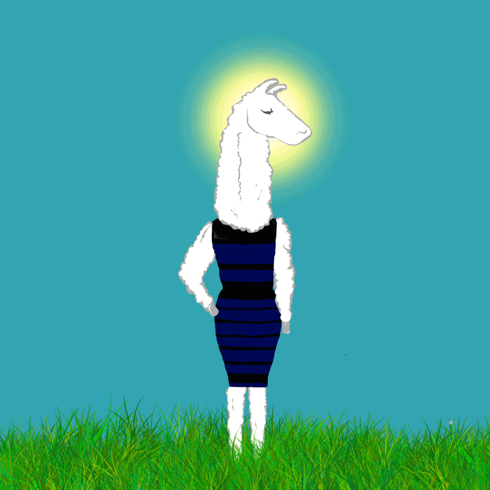 tableau your mind good news everybody llama with a blue gold dress on small